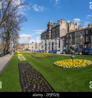 HARROGATE, REGNO UNITO - 3 APRILE 2023. Mostre floreali di fiori colorati nel Harrogate in Bloom Springtime Trail Foto Stock