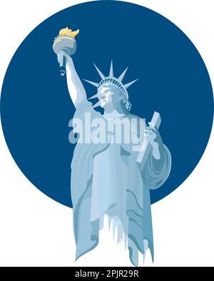 Statua della libertà, New York City "Lady of the Harbor". Disponibile anche nelle versioni in 1 colori nero e scala di grigi. Illustrazione Vettoriale