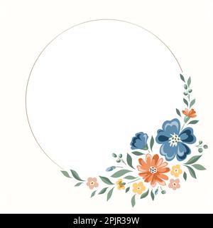 Delicato Chintz Romantic Meadow Wildflowers Vector telaio rotondo Illustrazione Vettoriale