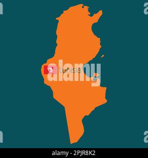 Silhouette arancione della Tunisia con bandiera su sfondo blu sherpa. Vettore Illustrazione Vettoriale