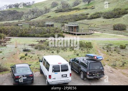 Le cabine della riserva ranch Blue Oak nella contea di Santa Clara, una stazione di campo appartenente al sistema dell'Università della California. Foto Stock