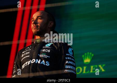 Melbourne, Australia. 02nd Apr, 2023. MELBOURNE, Australia, 2. APRILE 2023; Podium, secondo classificato #44, Lewis HAMILTON, GBR, Mercedes AMG F1 Team, dopo il Gran Premio D'AUSTRALIA di Formula uno del 2nd aprile 2023, Albert Park - Melbourne, FIA Formula1 World Championship, raceday, Formel 1 Rennen in Australien, Motorsport, F1 GP, Honorarpflichtiges Foto, fee reasive image, Copyright © Mark PETERSON/ ATP images (PETERSON Mark/ATP/SPP) Credit: SPP Sport Press Photo. /Alamy Live News Foto Stock