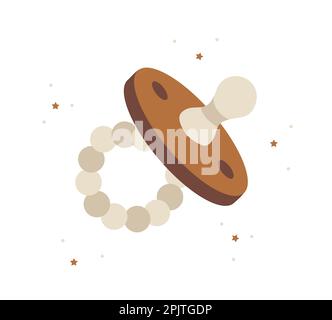 Succhietto Boho. Elemento scandinavo disegnato a mano per neonato isolato su sfondo bianco. Illustrazione vettoriale in stile cartoon piatto Illustrazione Vettoriale