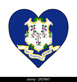 Connecticut Heart Shape Flag. Amore Connecticut. Visita Connecticut. Nord America. America. Disegno grafico dell'illustrazione vettoriale. Illustrazione Vettoriale