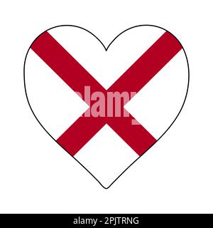 Alabama Heart Shape Flag. Ama l'Alabama. Visita l'Alabama. Nord America. America. Disegno grafico dell'illustrazione vettoriale. Illustrazione Vettoriale