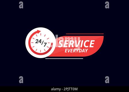servizio 24 ore su 24, design vettoriale quotidiano con orologio Illustrazione Vettoriale