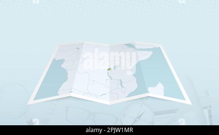 Mappa del Ruanda con la bandiera del Ruanda nel contorno della mappa su uno sfondo astratto viaggio. Illustrazione del viaggio. Illustrazione Vettoriale
