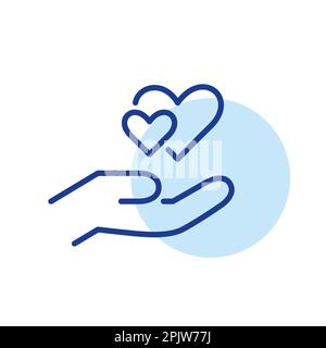 Due cuori in mano. Rapporto amorevole e romantico. Pixel Perfect, icona del tratto modificabile Illustrazione Vettoriale