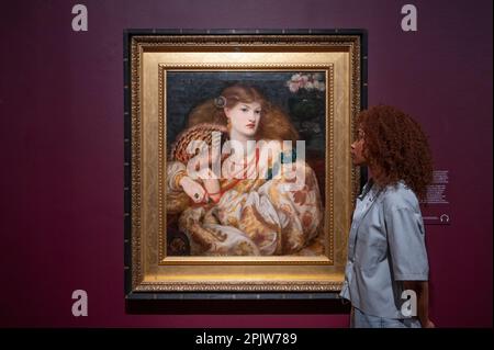 Tate Britain, Londra, Regno Unito. 4th Apr, 2023. Il Rossetti, una grande mostra che illustra il romanticismo e il radicalismo della generazione Rossetti in 150 dipinti e disegni, oltre che in fotografia, design e poesia. Questa è la prima retrospettiva di Dante Gabriel Rossetti a Tate e la più grande mostra delle sue iconiche immagini in due decenni, anche la prima retrospettiva completa di Elizabeth Siddal per 30 anni, con i suoi rari acquerelli sopravvissuti e importanti disegni. Immagine: Dante Gabriel Rossetti, Monna Vanna. Credit: Malcolm Park/Alamy Live News Foto Stock