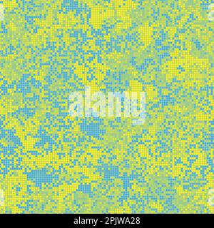 Astratto pixel urbano motivo giallo e blu geometrico texture spazzolato stampa Illustrazione Vettoriale