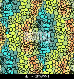 Pelle Chameleon modello senza cuciture ispirato al camaleonte, alla lucertola e ai pesci tropicali. disegnato a mano con tratti circolari. texture vettoriale. Illustrazione Vettoriale