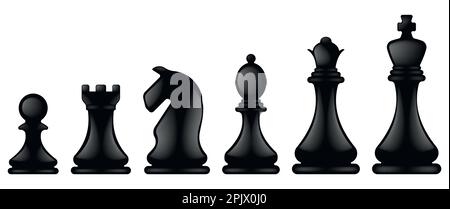 Icona pezzi di scacchi. Icone degli scacchi. Re, regina, rook, cavaliere, vescovo, pawn. Illustrazione vettoriale. EPS 10. Illustrazione Vettoriale