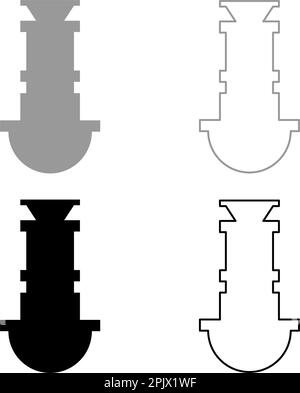 Sifone impianti fognature scarico sotto lavello fognature set icona grigio nero colore vettore illustrazione immagine semplice riempimento solido contorno linea Illustrazione Vettoriale