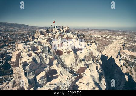 Veduta aerea del castello di Uchisar Foto Stock