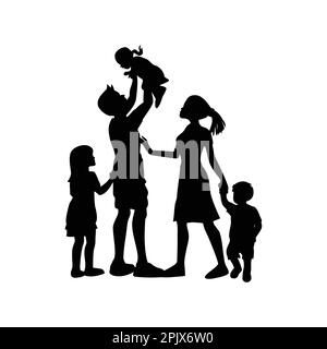 Genitori con la silhouette bambino di famiglia Vector. Illustrazione Vettoriale