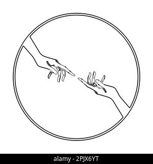 Mani di un uomo e di un dio con le dita circa per toccare Vector Illustrazione delle mani. Sezione affresco la creazione di Adamo. Illustrazione Vettoriale
