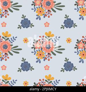 Carino motivo vettore bouquet floreale con piccoli fiori Illustrazione Vettoriale