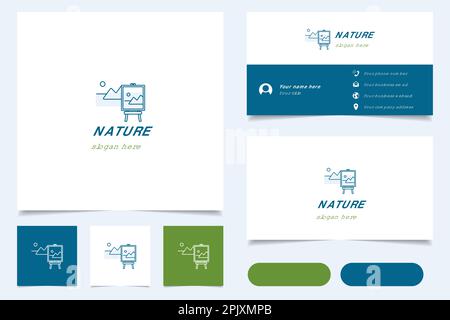 Design del logo Nature con slogan modificabile. Libro di branding e modello biglietto da visita. Illustrazione Vettoriale