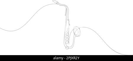 Disegno a linea continua di sassofono strumento di musica jazz. Illustrazione vettoriale di stile minimalista Illustrazione Vettoriale