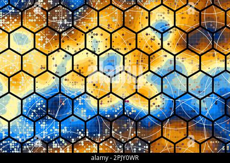 sfondo esagonale giallo e blu Foto Stock