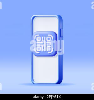 3D icona del codice QR sullo smartphone. Illustrazione Vettoriale