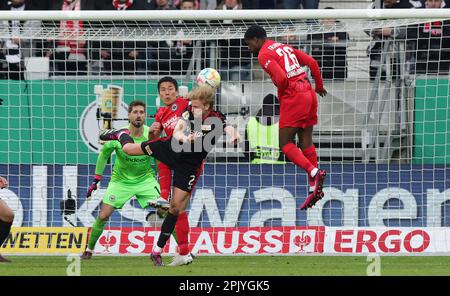 Francoforte, Germania. 04th Apr, 2023. Firo : 4th aprile 2023, calcio, Coppa DFB, Stagione 2022/2023, quarti di finale, Eintracht Francoforte - Union Berlin ASEBE, Francoforte ha lasciato contro THORSBY/dpa/Alamy Live News Foto Stock