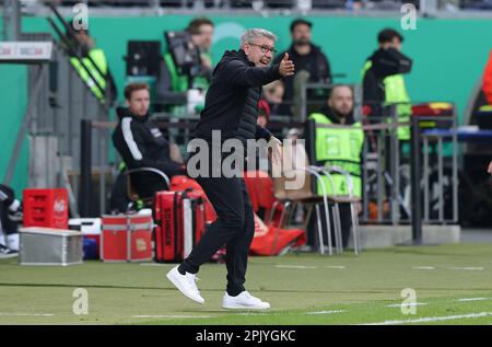 Francoforte, Germania. 04th Apr, 2023. Firo : 4th aprile 2023, calcio, Coppa DFB, Stagione 2022/2023, quarti di finale, Eintracht Francoforte - Union Berlin Coach Urs FISCHER, Union, Gesture Credit: dpa/Alamy Live News Foto Stock