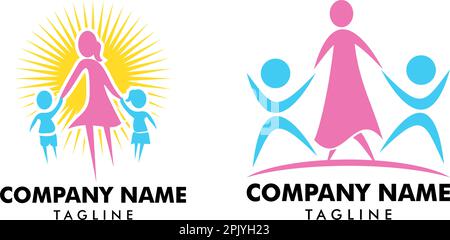 Set di vettore di design modello logo per mamma e bambini Illustrazione Vettoriale