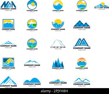 Set di modelli vettoriali per il design del logo Mountain Illustrazione Vettoriale
