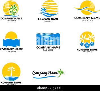 Set di illustrazioni elemento logo icona spiaggia Illustrazione Vettoriale