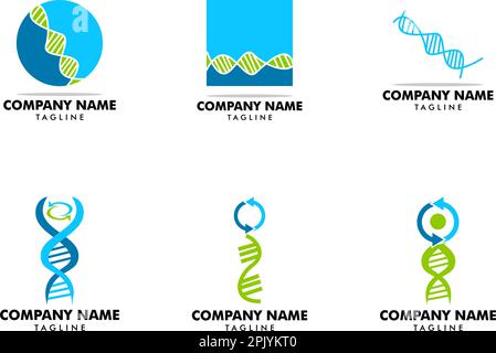 Set di modelli di icone vettoriali per logo DNA Illustrazione Vettoriale