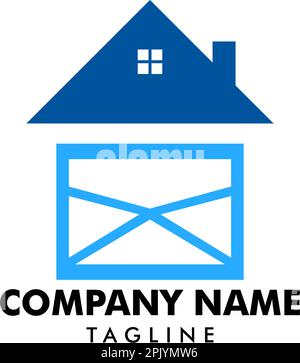 Vettore modello del concetto di design del logo della casa di posta Illustrazione Vettoriale