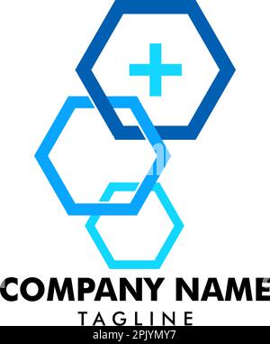 Modello di design del logo Hexagon medicale Illustrazione Vettoriale