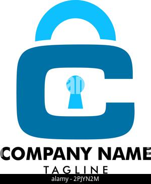 Modello con logo lettera C con lucchetto Illustrazione Vettoriale