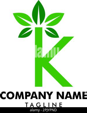 Modello del logo iniziale con lettera K leaf Illustrazione Vettoriale