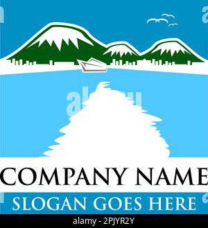 Ispirazione per il design del logo Lake and Mountain Illustrazione Vettoriale
