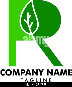 Modello del logo iniziale della lettera R Leaf Illustrazione Vettoriale