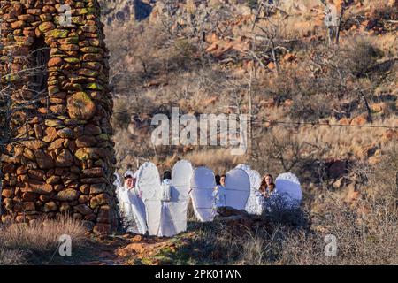 Oklahoma, Apr 1 2023 - persone che si preparano per il Pageant di pasqua al Wichita Mountains National Wildlife Refuge Foto Stock