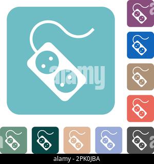 Presa elettrica portatile con due prese e icone fisse sui pulsanti rotondi in vetro in più colori. Struttura di livello disposta Illustrazione Vettoriale