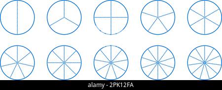 Raccolta di segmenti di cerchio. Set di diagrammi a torta. Sezioni rotonde e confezioni di fette. Segmenti punteggiati da 2 a 28 di grafici infografici. Diverse fasi e fasi del ciclo. Vettore Illustrazione Vettoriale