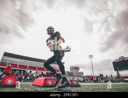 Bowling Green, Kentucky. 04/04/2023, Quarterback Turner Helton (12) dei WKU Hilltoppers durante il giorno del campo di Primavera #7 a Houchen Industries-L.T. Smith Stadium il 4 aprile 2023 a Bowling Green, Kentucky. Foto di Steve Roberts/WKU Athletics(Credit Image: © Steve Roberts/Wku Athletics/Cal Sport Media) Foto Stock