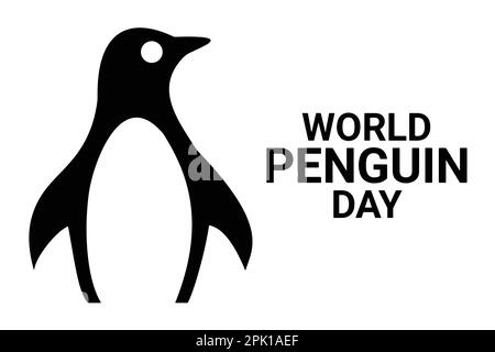 Giornata mondiale dei pinguini. silhouette di pinguino su sfondo bianco. Illustrazione vettoriale per biglietti d'auguri, poster, banner, volantino. Illustrazione Vettoriale