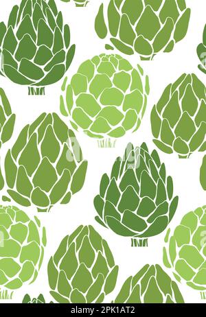 Motivo vettoriale senza cuciture con silhouette verde di carciofi su sfondo bianco. Struttura con semplici verdure sane di cavolo. Cibo sano naturale Illustrazione Vettoriale