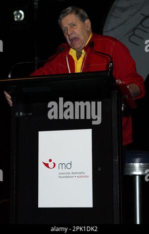 Jerry Lewis conduce una conferenza stampa insieme a un incontro di accoglienza con le famiglie afflitte dalla distrofia muscolare, in vista del suo concerto comico "Raugh for Life" che si terrà a Sydney il 21st settembre. Sydney, Australia - 16.09.09 Foto Stock