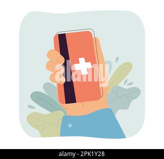 Mano che tiene la scheda di assicurazione sanitaria di plastica Illustrazione Vettoriale