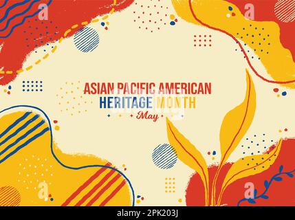 Asian American and Pacific Islander Heritage Month Memphis concetto sfondo. Immagine grafica vettoriale banner orizzontale celebrazione della consapevolezza di maggio Illustrazione Vettoriale