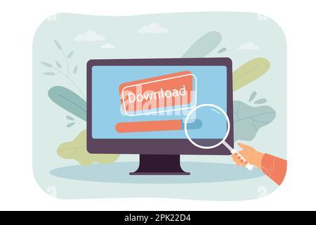 Utente che guarda attraverso la lente di ingrandimento al download di file Illustrazione Vettoriale