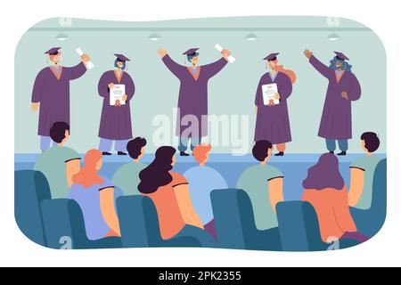 Studenti con diplomi alla cerimonia di laurea Illustrazione Vettoriale