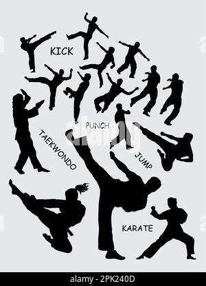 Silhouette marziali taekwondo Illustrazione Vettoriale