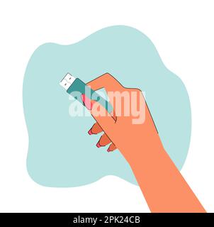 Illustrazione vettoriale piatta con una mano femmina che regge la memory stick Illustrazione Vettoriale